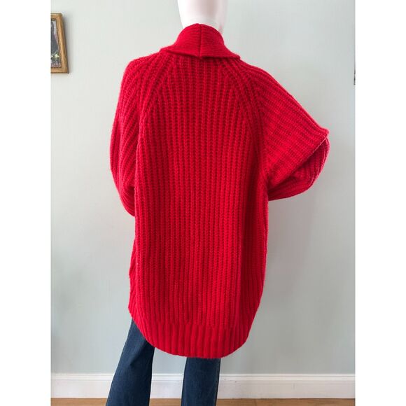 Zara Red Chunky Knit Oversized Cardigan Open Sweater size Large - Picture 3 of 7